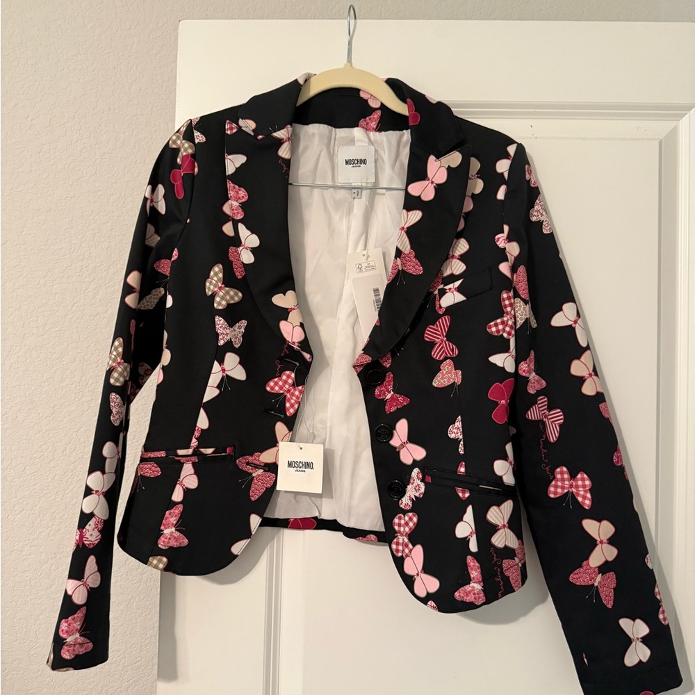 Moschino Black Blazer with Pink Butterfly Print